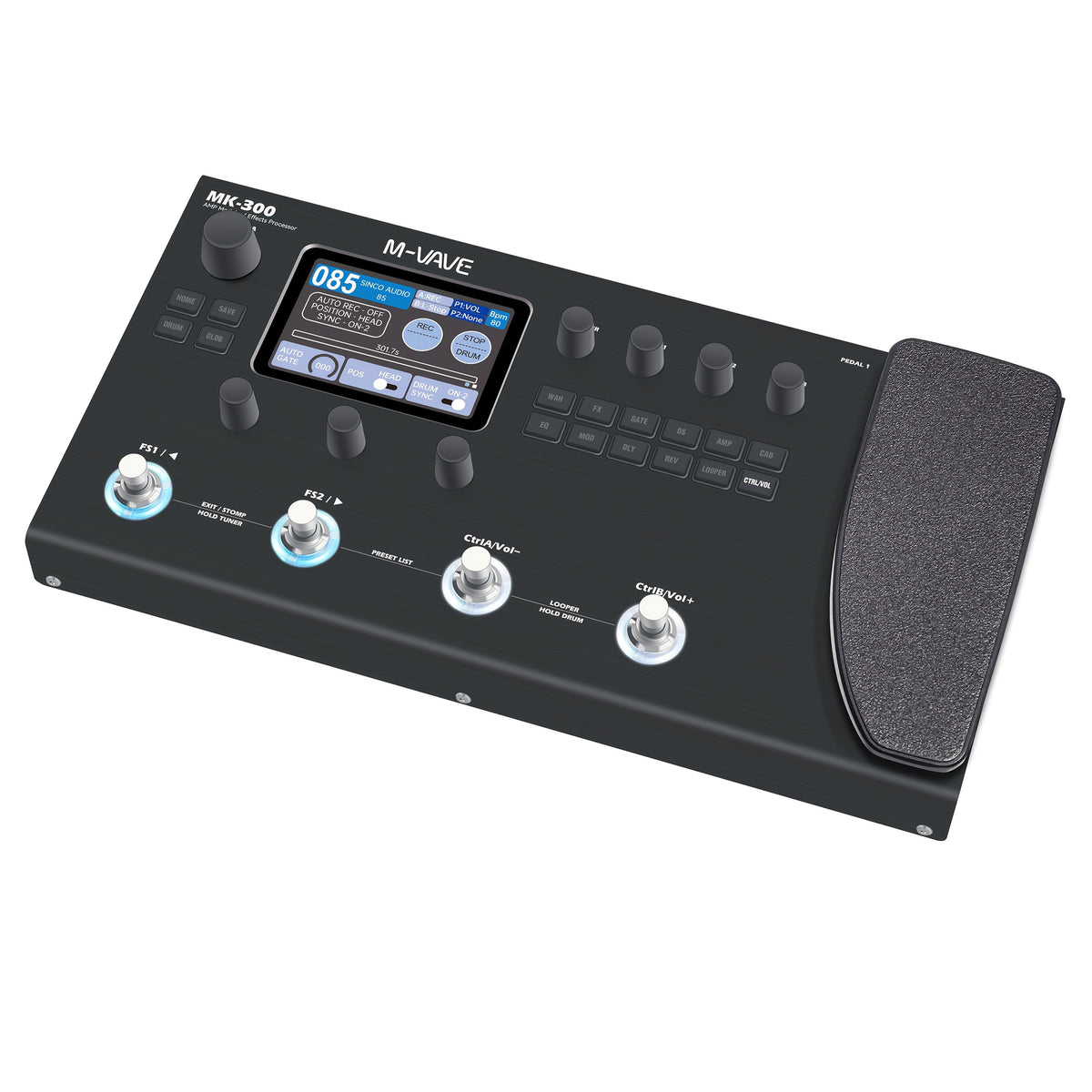 Guitar Multi-Effects Processor — M-VAVE MK-300 for Electric Guitar and Bass with Drum Backing and Amp Emulation
