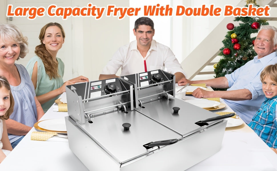 3.17gal Commercial Electric Deep Fryer, Stainless Steel Countertop Electric Fryers with Removable Tank and Lid
