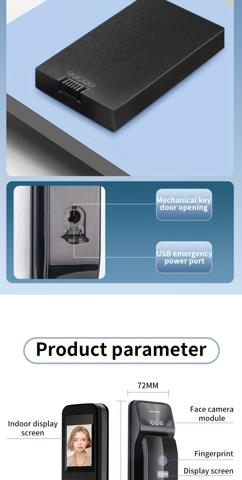 Puxin DF65 Smart Lock with 3D Face Recognition And Automatic Fingerprint Access for Home Use