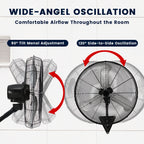 20 Inch Wall Mounted Fan with High-Power Motor, 2pcs Set, 120 Degree Swing, 60 Degree Tilt, And 3-Speed Setting, Durable Industrial Fan Suitable for Industrial Grade Cooling Equipment in Garages, Workshops, Offices, And Homes