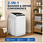 Full Automatic 2 in 1 Top Load Portable Washing Machine and Dryer Combo with Drain Pump 15.6/17.6/17.8/25Lbs Capacity 10 Wash Programs 8 Water Levels Compact Washer Dryer for Apartment RV Camping Small Living Space Travel Outdoor Home Use
