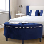 43.5" Velvet Storage Bench with Button Tufting Rivet Details Half Moon Ottoman for Living Room, Bedroom, Or Entryway Sturdy Hardwood Frame, Hidden Storage, Elegant Design, Living Room Seating Elegant Velvet Bench Velvet Upholstery, Bench for Bedroom