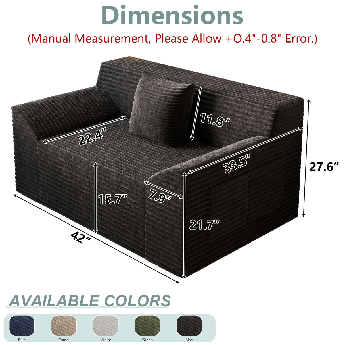 42"/70.8" RV Oversized Corduroy Sofa, No Assembly Soft Plush Couch for RV Camper, Modern Deep Seat Living Room Bedroom Sofa
