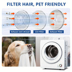 ICYGLEE 110V Portable Laundry Dryer with Stainless Steel Drum, Compact Electric Dryer 1.5/1.85 Cu.ft Front Load, Ideal for Apartments, RVs, And Dorms, White, User-friendly Controls
