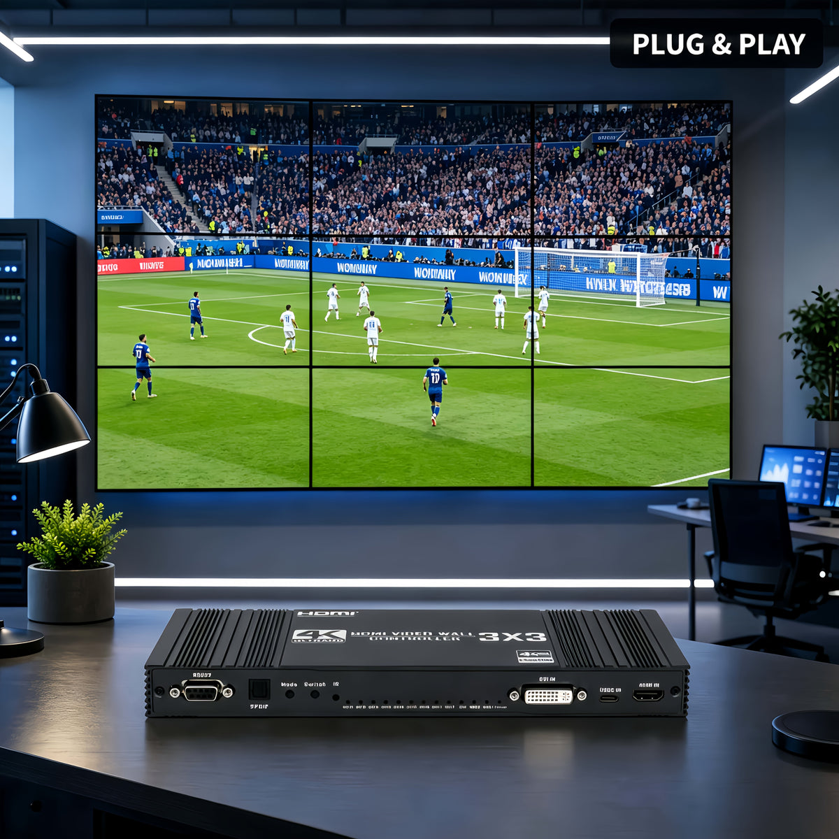 3x3 HDTV Video Wall Controller, 4K@30Hz Input 1080P@60Hz 9 HDTV Output TV Splicer | 17 Display Modes, 90°/180°/270° Rotation, Bezel Fusion, SPDIF 5.1CH Audio Extractor, Plug & Play With IR Remote For Advertising Screen, Home Theate