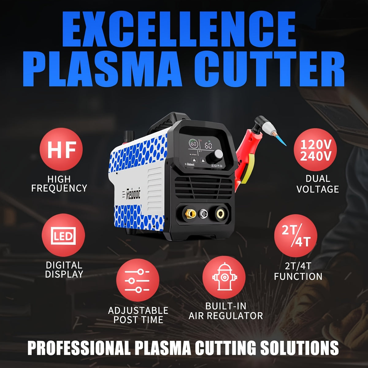 Reboot Plasma Cutter 60A, Large Integrated LED Digital Display, 120/240V Plasma Cutter Machine With IGBT Inverter, 1/2 Inch Clean Cut 5/8 Inch Max Cut RBC6000D Max