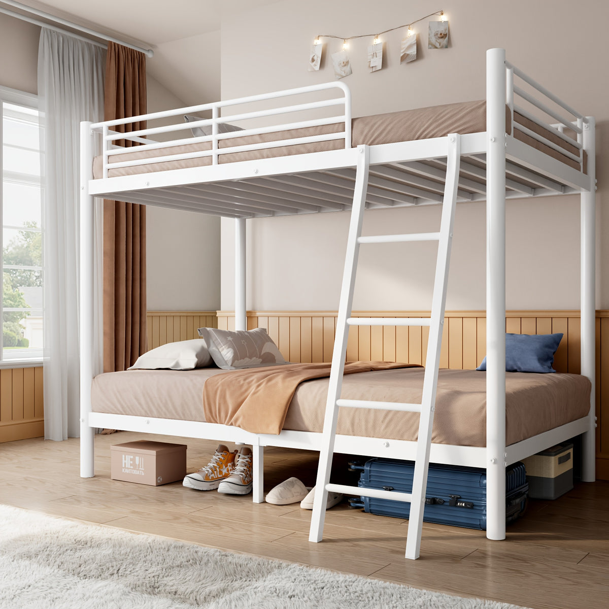 Bunk Beds Twin Over Twin/Full Size, Heavy Duty Metal Bunk Bed Frame With Angled Ladder For Spaces-Saving, Smooth Rounded Edges, Noise Free & Easy Assembly, Black