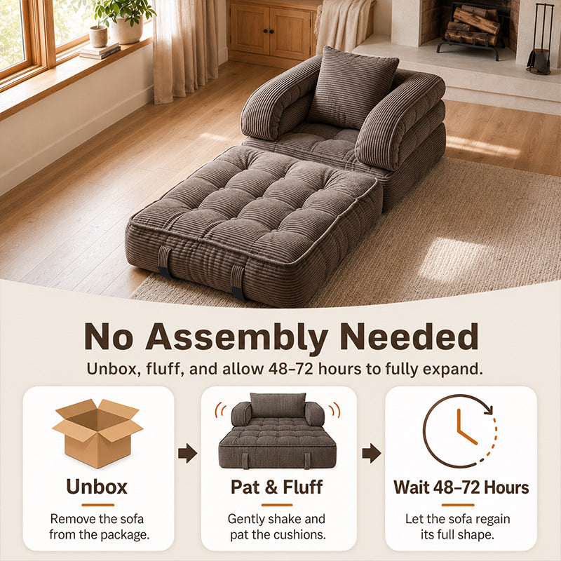 3-in-1 Convertible Folding Sofa Bed, Floor Futon Couch Cloud Shaped Corduroy Upholstered, High-Density Foam Ultra-Soft Comfy Lounge Bean Bag Chair, Versatile Pull-Out Sleeper for Living Room Guest