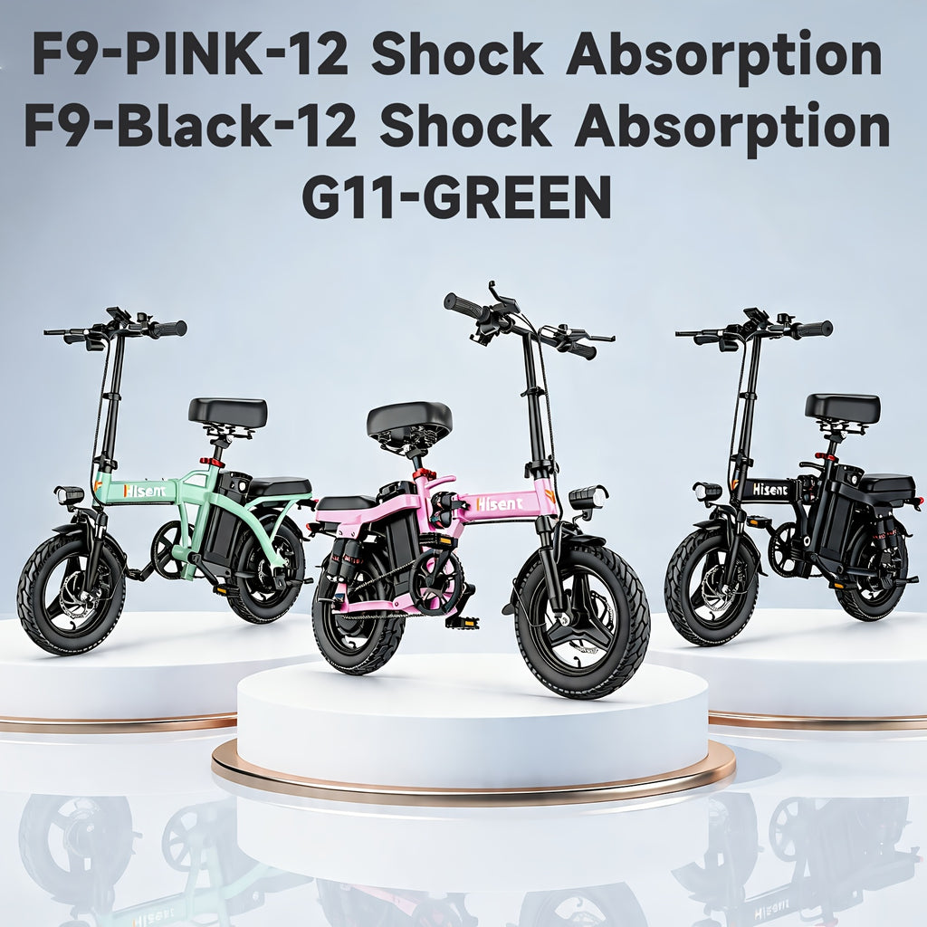 [Hisent New Upgraded Foldable Electric Bike]Rated Power: 500W, 48V 10AH-17.5AHLithium Battery, Range: 12-35 Miles (optional); Speed: 19.9 Miles Per Hour; 14-inch Tires, Available In Basic And Shock-absorbing Models; Suitable for Commuting