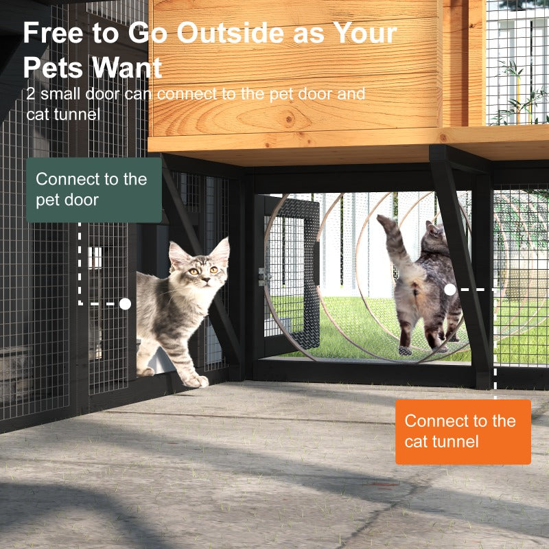 Large Cats House, Black Catio Outdoor Cat Enclosure, Cat Catio for Mulitiple Cats Walk In with Cover And Sunshine Roof, Pet Cage with 7 Platforms And 2 Resting Box, 72 Inch