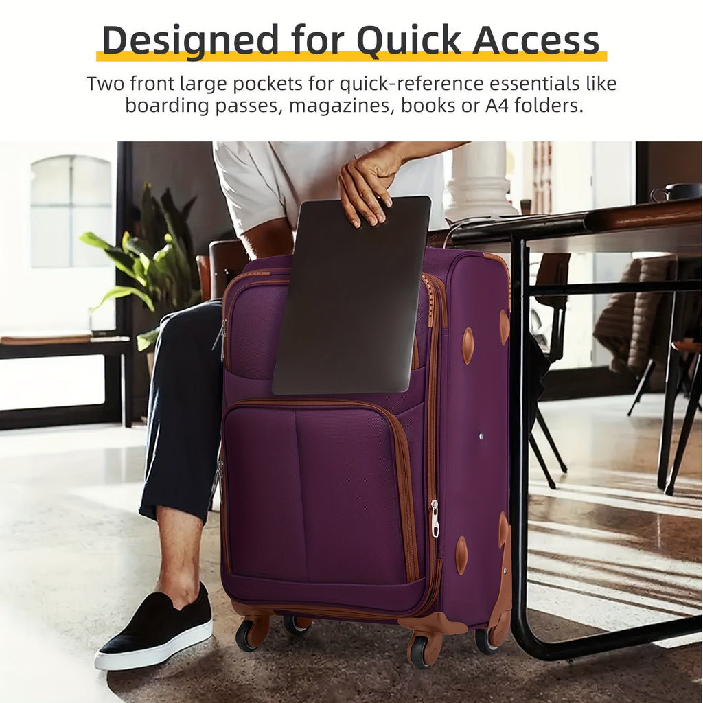 5pcs Soft Luggage Collection Including a Duffel, a 20-Inch Carry-On, And 24 & 28-Inch Expandable Rolling Suitcases, Featuring Rotating Wheels, Lightweight Design, Tsa-Approved Lock, in Purple Color