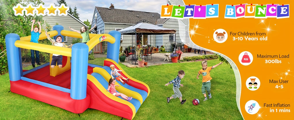 Large Inflatable Bounce House for Kids 3-10, Inflatable Bouncer with Blower, 12.6 X 9ft Big Blow Up Jumping Castle with Double Slide Obstacle, Family Indoor Outdoor Backyard Bouncy Castle Jump 'n Slide for Kids Boys Girls Birthday Party Christmas