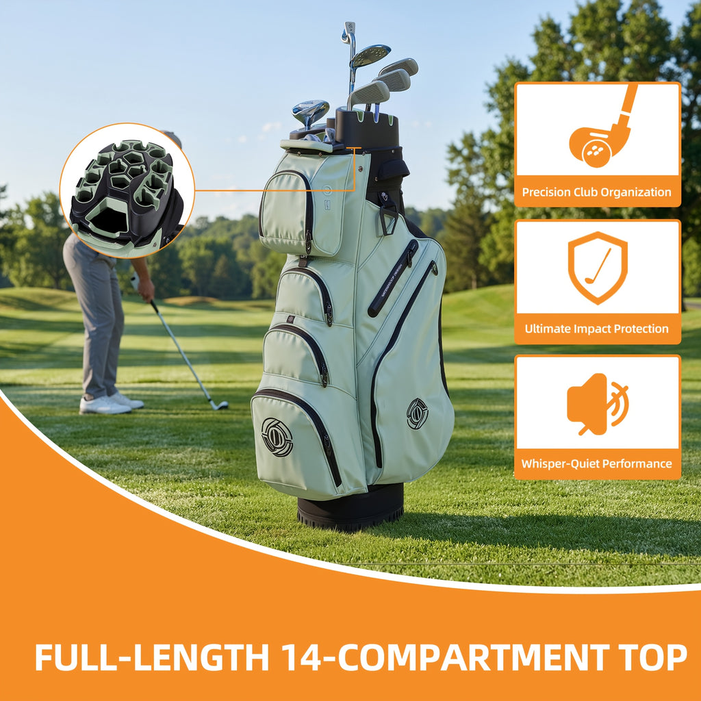 Professional Silent T- Lock Golf Cart Bag 14 Way Full Length Layer Lock Protection Silent Inner Shell Ergonomic Strap with Rain Cover