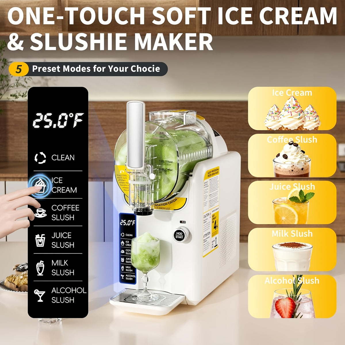 [2-In-1 Ice Cream Maker] BAOTREE 2-In-1 Ice Cream Maker Slushie Machine for Home, 88Oz Frozen Drink Maker with Rapid-Freezing Technology No Ice Needed, Self-Cleaning Soft Serve Machine with 5 Presets for Milkshake Margarita Frappes