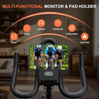 CRYSTAL FIT Indoor Exercise Bike, Cycling Bike Plus Magnetic Resistance/Brake Pad Stationary Bike with Tablet Holder LCD Monitor 300lbs Weight Capacity &Upgraded Comfortable Seat Cushion