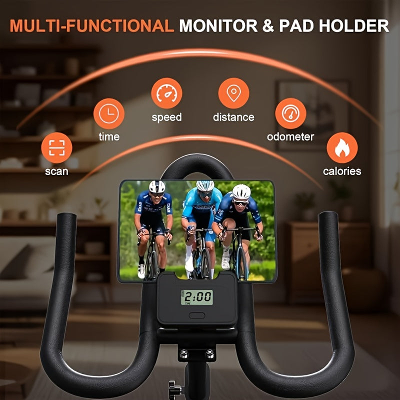 CRYSTAL FIT Indoor Exercise Bike, Cycling Bike Plus Magnetic Resistance/Brake Pad Stationary Bike with Tablet Holder LCD Monitor 300lbs Weight Capacity &Upgraded Comfortable Seat Cushion