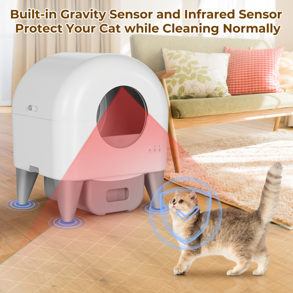 ECORUI Automatic Cat Litter Box, Self Cleaning Litter Box Large Capacity for Multiple Cats, App Control with Safety Sensors, Removable Washable Liner, 2 Rolls Garbage Bags, Grey, Refurbished, Without Battery