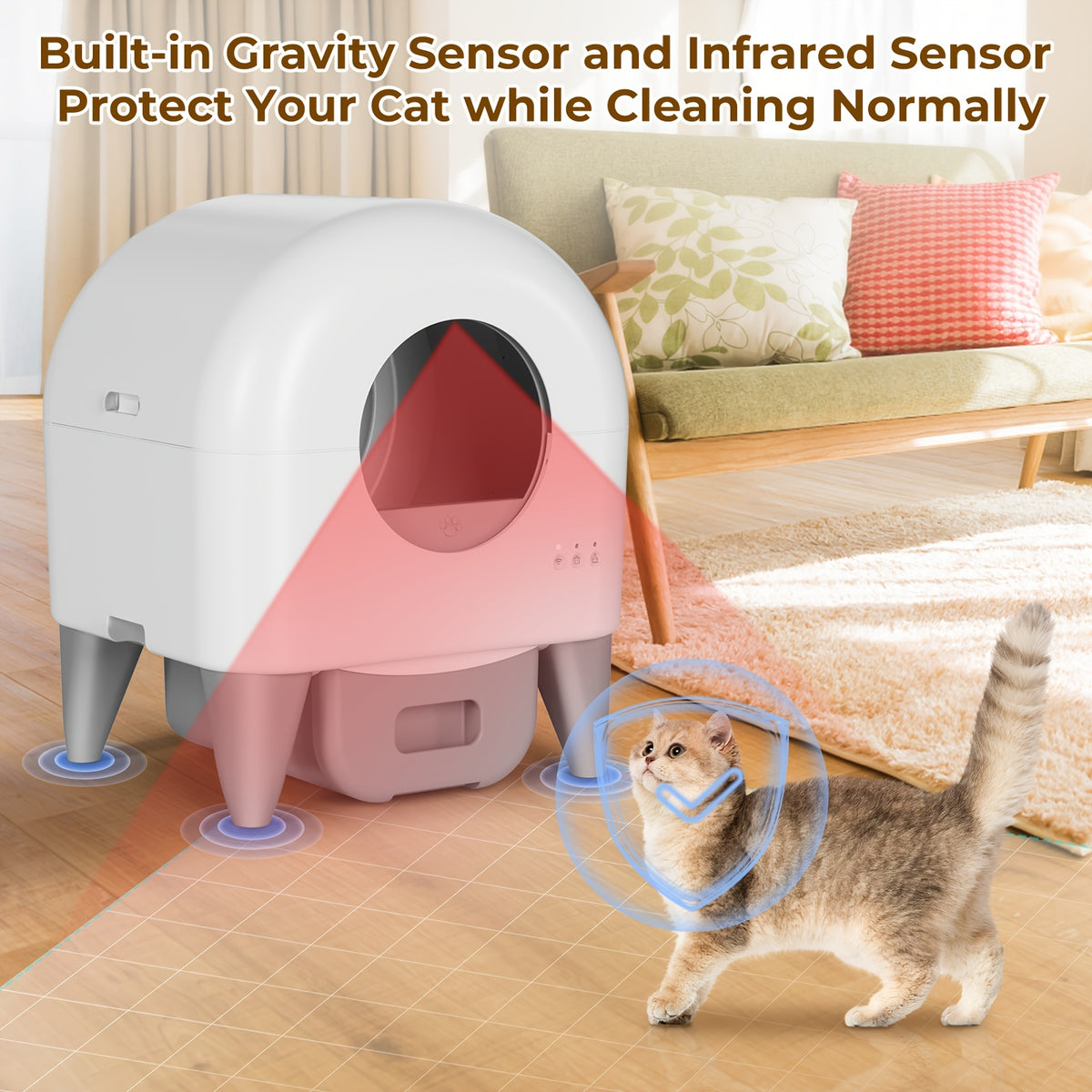 ECORUI Automatic Cat Litter Box, Self Cleaning Litter Box Large Capacity for Multiple Cats, App Control with Safety Sensors, Removable Washable Liner, 2 Rolls Garbage Bags, Grey, Refurbished, Without Battery