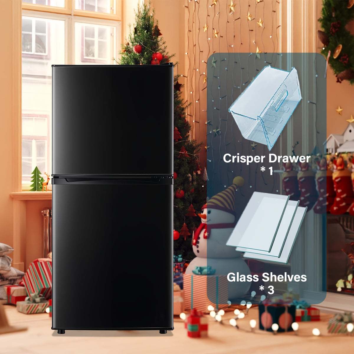 [Compact Refrigerator] 5.0/4.5/2.4 Cu.Ft. Compact Refrigerator with Freezer Suitable for Office, Kitchen, Dorm & Bedroom, Mini Fridge with 2 Doors, 7-Tier Thermostat, Direct-Cool Cooling System, ABS Cabinet & Compressor Cooling, Low Voltage ( Plug)