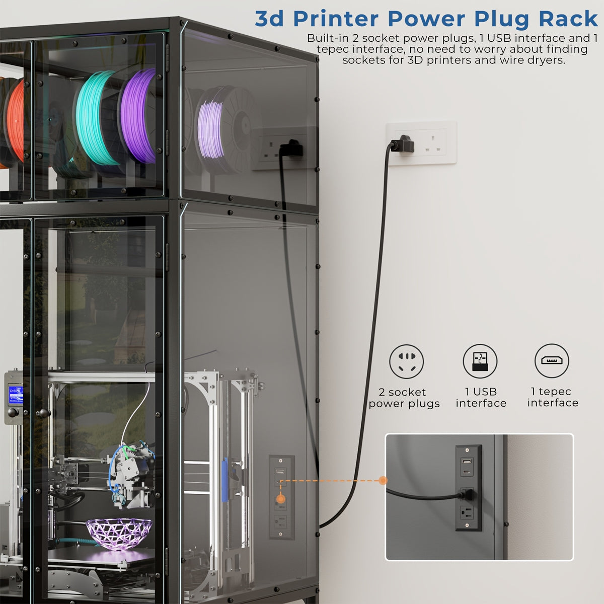 3D Printer Cabinet/Double Layer 3D Printer Filament Storage Rack/T-Shaped Filament Bar & Noise-Reducing/Dust-Proof Design/Suitable for Studio/Office Storage And Organization