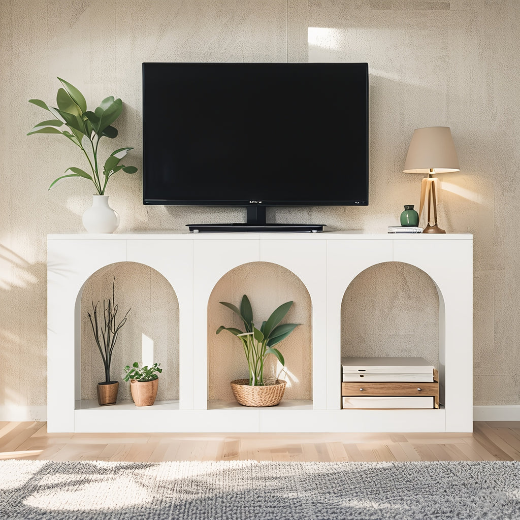 70.86" Console Table with Storage, Narrow Entryway Table with Arched Open Shelf, Farmhouse Sofa Table Behind Couch for Hallway, Living Room