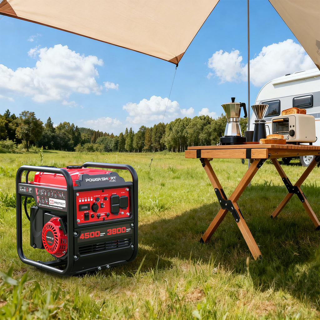 4500w 4-Stroke Portable Generator, CO Alarm, Lightweight & Quiet Gas Generator w/ 12V & USB Ports - Charge Phones, RV, Power Tools, Camping