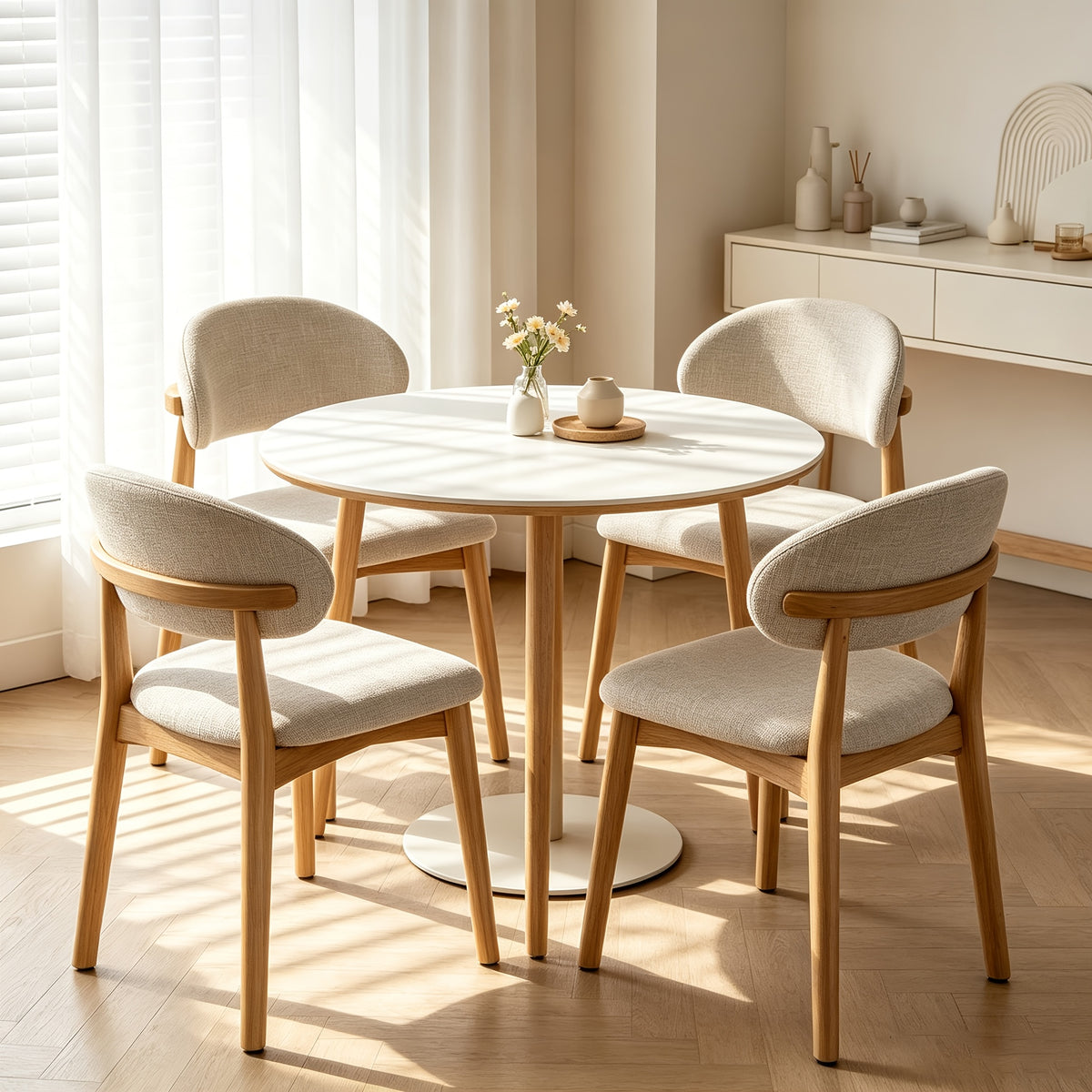 Medieval Modern Style Dining Chair Set (2pcs/4pcs Set) with Curved Backrest, Ergonomic Cushioned Chair Surface, Natural Wooden Legs with Adjustable Anti Slip Foot Pads, Sturdy Frame, Suitable for Kitchens, Restaurants, Cafes, And Dining Rooms