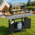 Upgraded 44000-49000 BTU 4-1 Burner Propane Gas Grill with Side Burner, Top thermometer, Outdoor BBQ Grill with Cast Iron Grates & Side Tables, 625 sq.in. Large Grilling Space for Summer Parties, Ideal for Backyard Patio & Camping, Black
