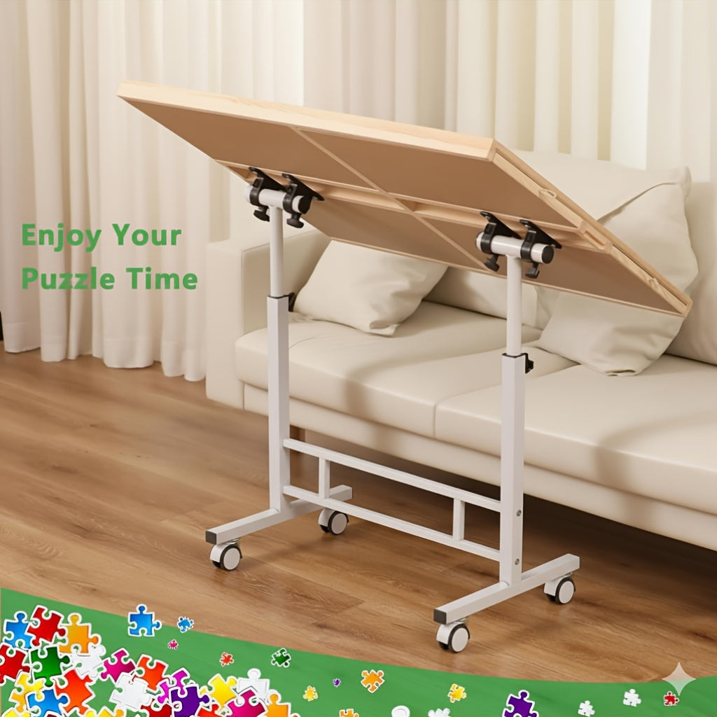 Adjustable Height Puzzle Table with Tilt Board And Sorting Trays, 35 X 26 Inches Large Puzzle Table for Up to 1500pcs, Smooth 28.4-35.4 Inch Height Range, Rolling Wheels, Stable Metal Frame, Portable Puzzle Station for Adults Seniors