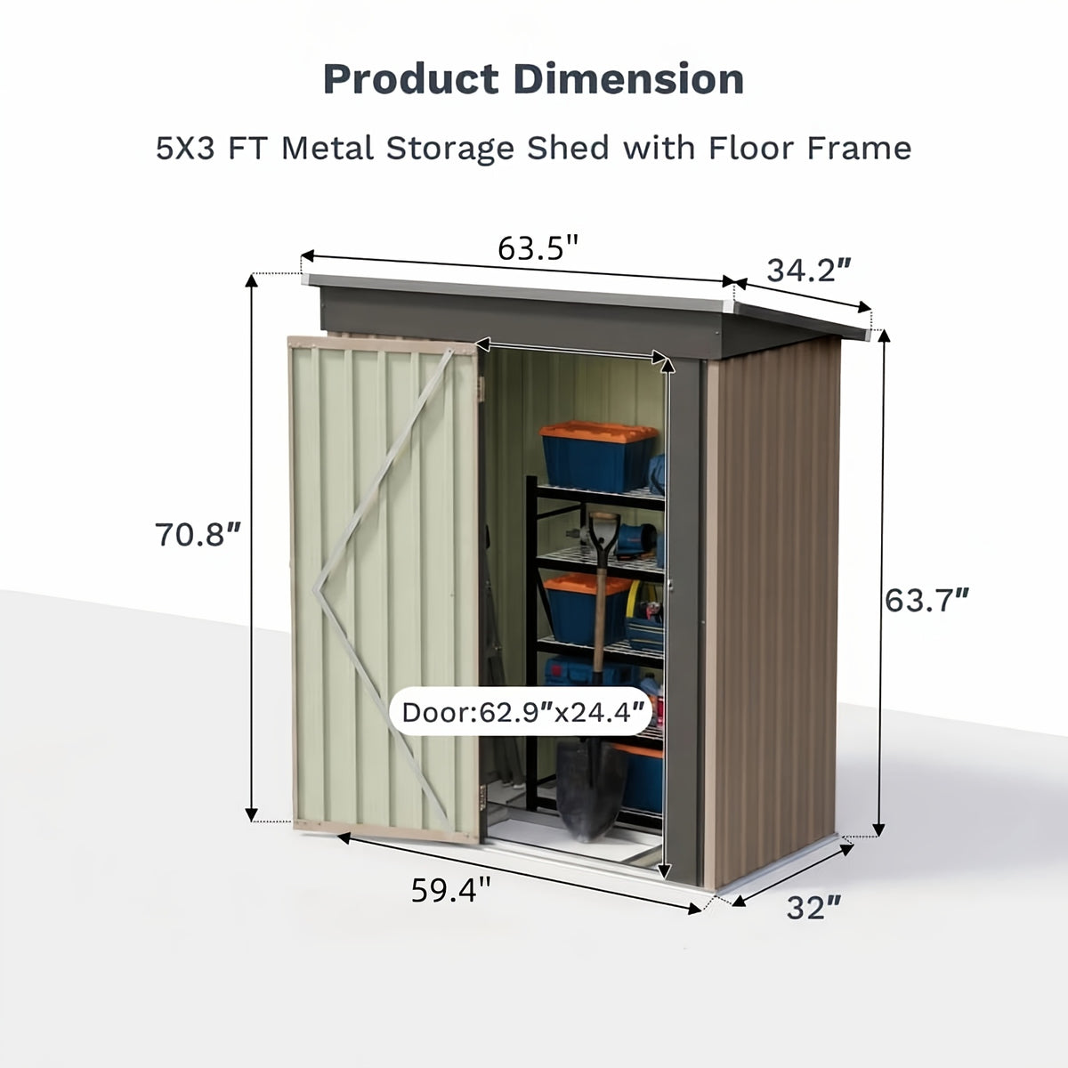 GUNJI 10 X10ft & 8 X 6ft 6 X 4ft & 5 X 3ft Storage Shed with Floor Frame, Metal Tools Shed with Design Of Lockable Doors, Utility And Tool Holder for Garden, Workshop, Backyard, Can Hold Various Tools