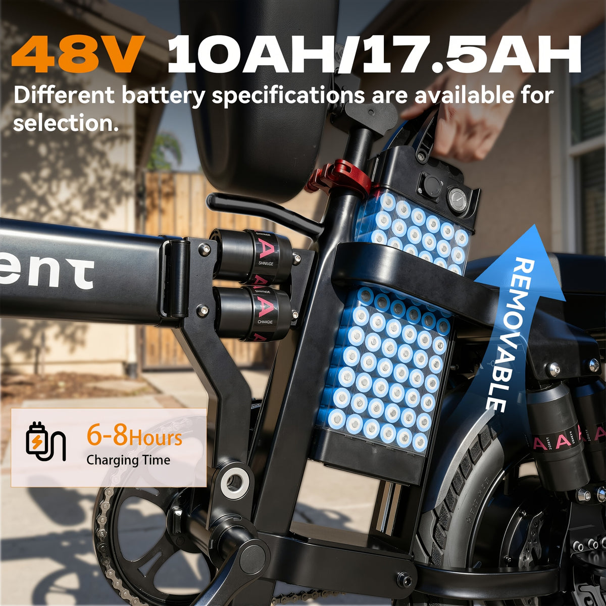 Hisent Foldable Electric Bicycle, Power: 500W Brushless Motor, 48V 10AH/17.5AH Lithium Battery (optional), 12 to 35 Miles Range; Speed: 19.9 MPH, Dual Brakes, LED Headlights, 14-inch Tires, Commuting And School Trips, Stylish Design, Sturdy Structure