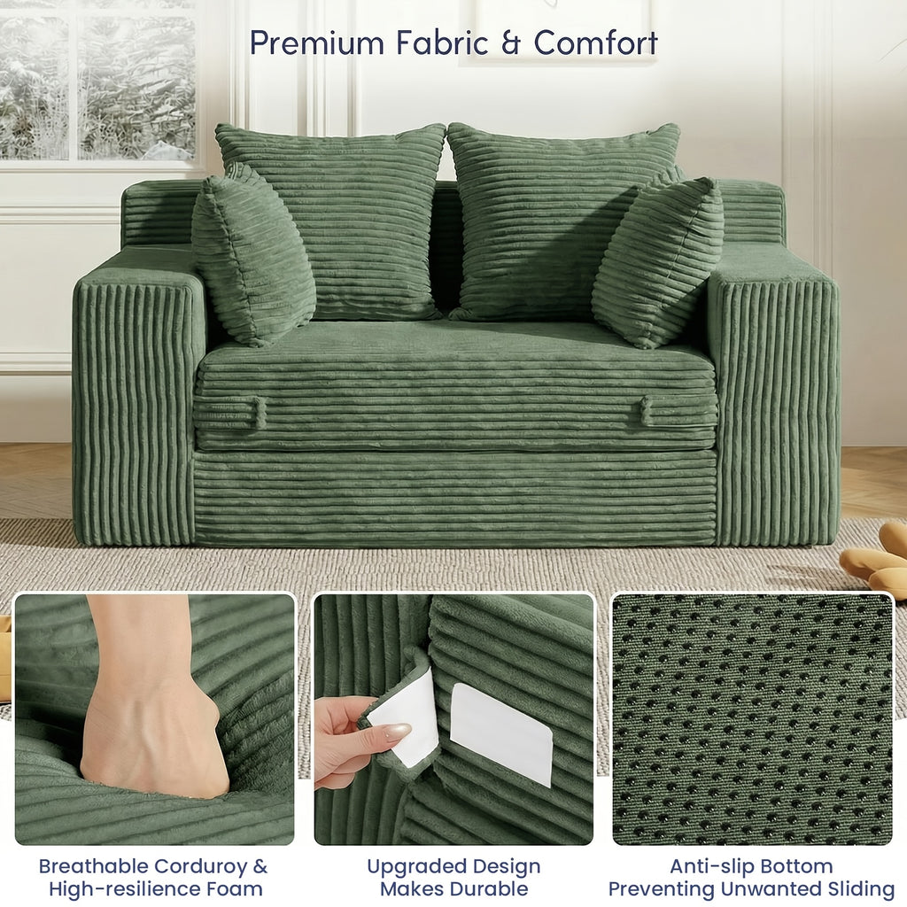 Boneless Couch Loveseat Sleeper, Convertible Sofa Bed Folding Couch Bed Foldable, 2 in 1 Boneless Chair And Futon Sofa Bed, Small Pull Out Sofa with 4 Pillows No Assembly, Compression Packing