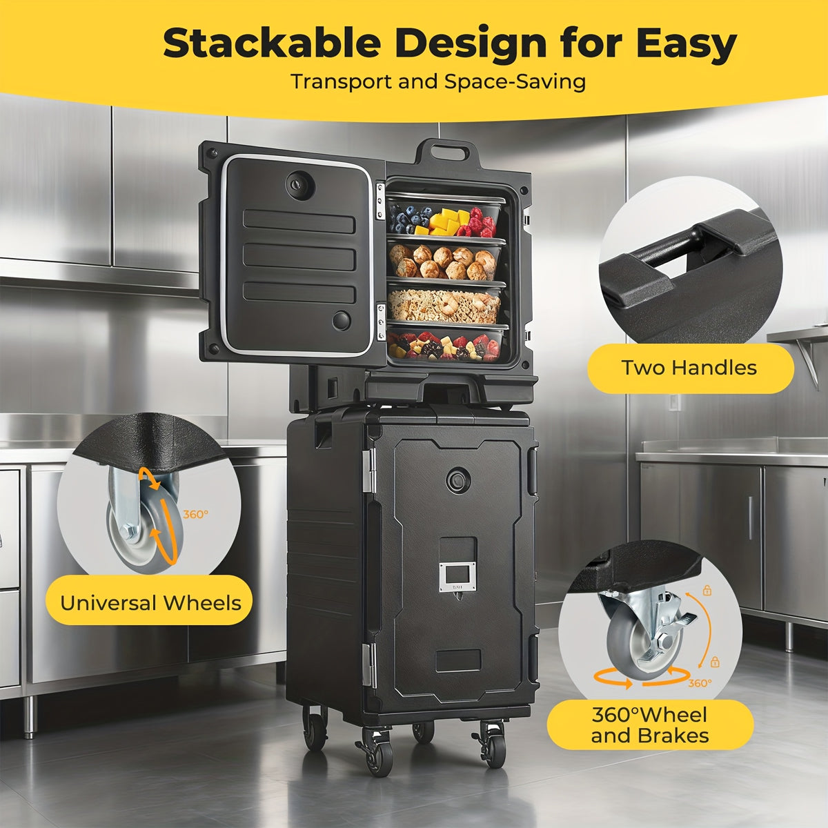 127QT Food Warmers with Swivel Casters, Hot Box Food Warmer, Catering Food Warmers for 8 Full Size Pans (NOT Included), Hot Boxes for Catering, Canteen, Christmas Party, Gathering, Restaurant Event