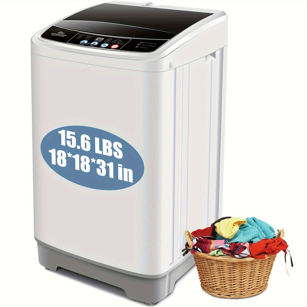 Portable Washing Machine 17.8Lbs/20Lbs Capacity, 2.4 Cu.Ft Full-Automatic Portable Washer Machine with 10 Programs And 8 Water Levels Selections, Low Noise, LED Display, Washing Machine for Apartment, Home, Dorms