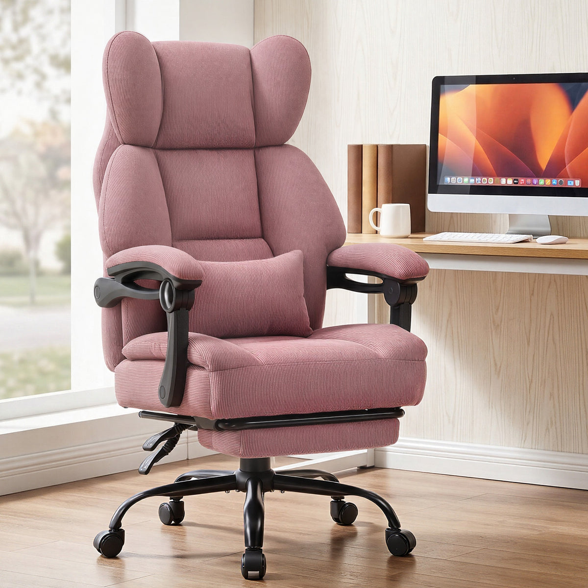 Office Chair OC-305 by LUCKRACER with Synchronized Armrests That Follow the Reclining High Back