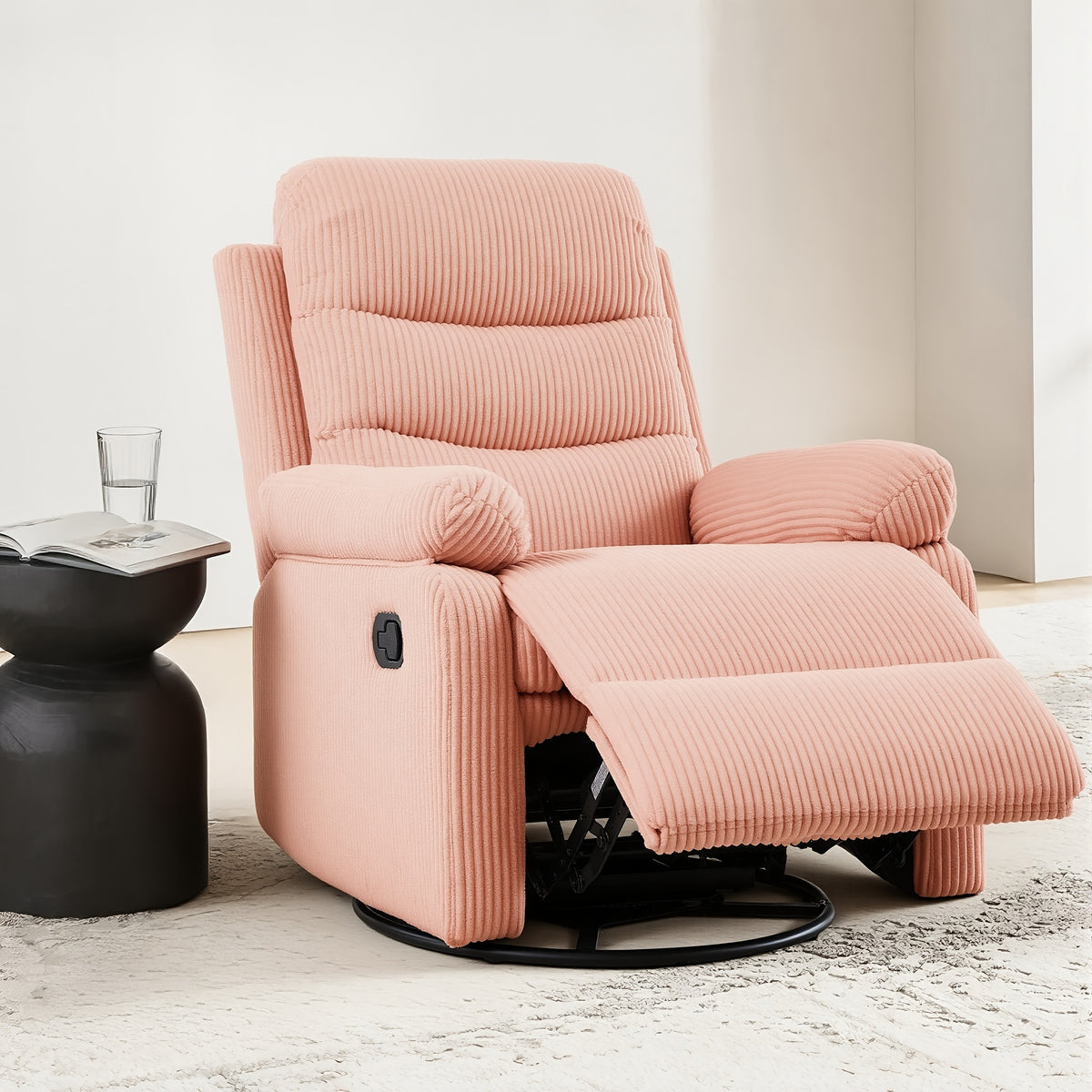 Corduroy Swivel Rocking Recliner Chair, Manually Adjustable Single-person Lounge Sofa with Padded Seat and Backrest, Ergonomically Designed Casual Armchair Suitable for Daily Relaxation in Living Rooms, Bedrooms, and Home Theaters