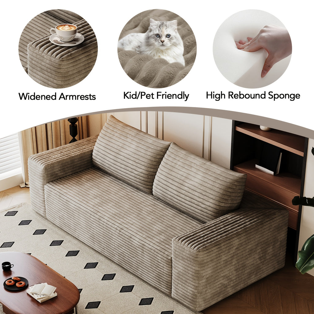 Boneless Sofas for Living Room, 71" Modern 2-Seater Sofa with Deep Seat, Comfy Cloud Sofa with Corduroy Fabric, No Assembly Couch, Loveseat Sofa for Bedroom, Dorm