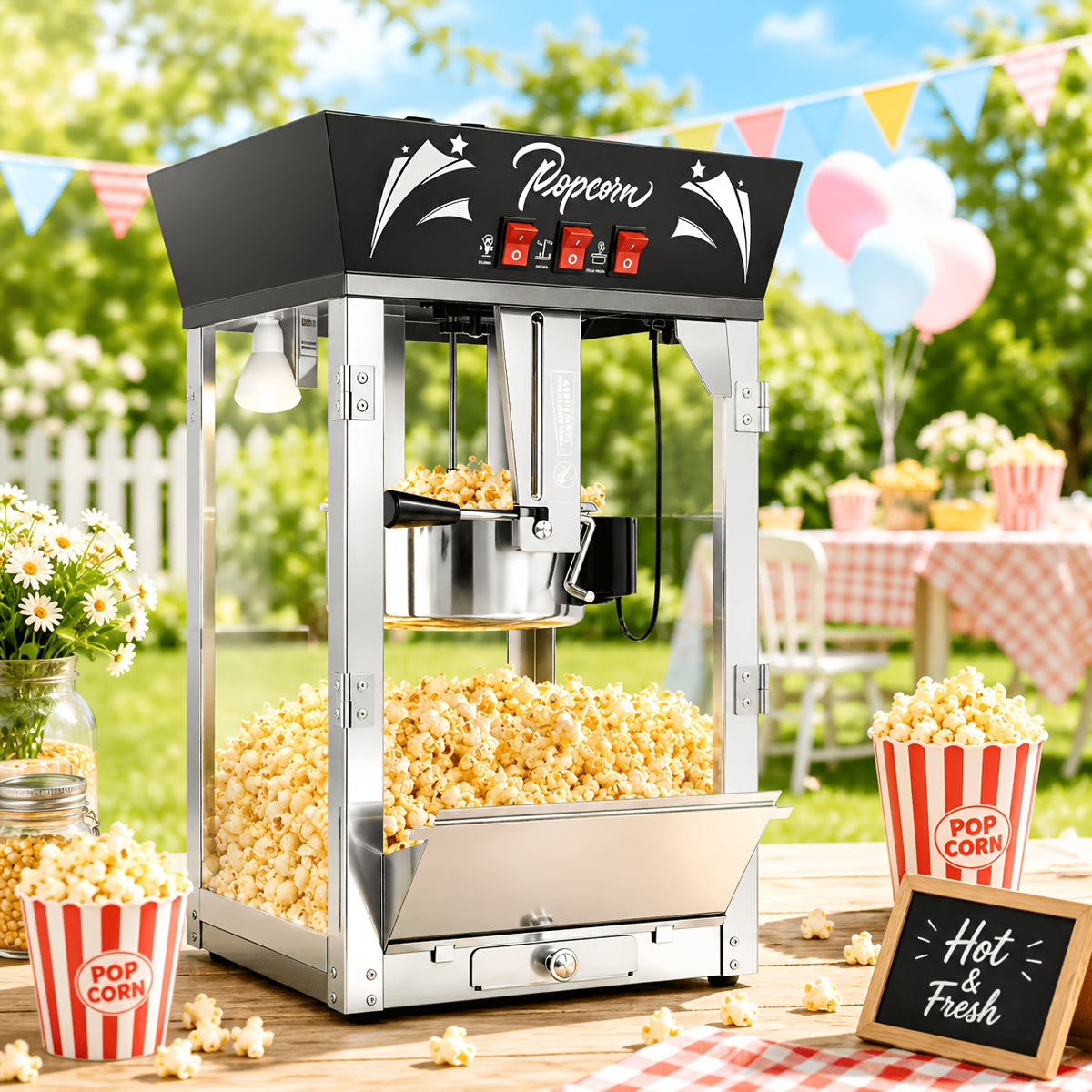 [Home Theater, Parties] 8oz Popcorn Machine, Commercial Pop Corn Maker Machine, Countertop Popcorn Machine with 3-Switch Control for Home Movie Theater, Parties