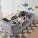 Toddler Floor Bed with Removable Safety Rails And Storage Bag, Kids Bed for Girls And Boys, Standard Crib Size, Safety Upholstered Beds, Low to Floor Design