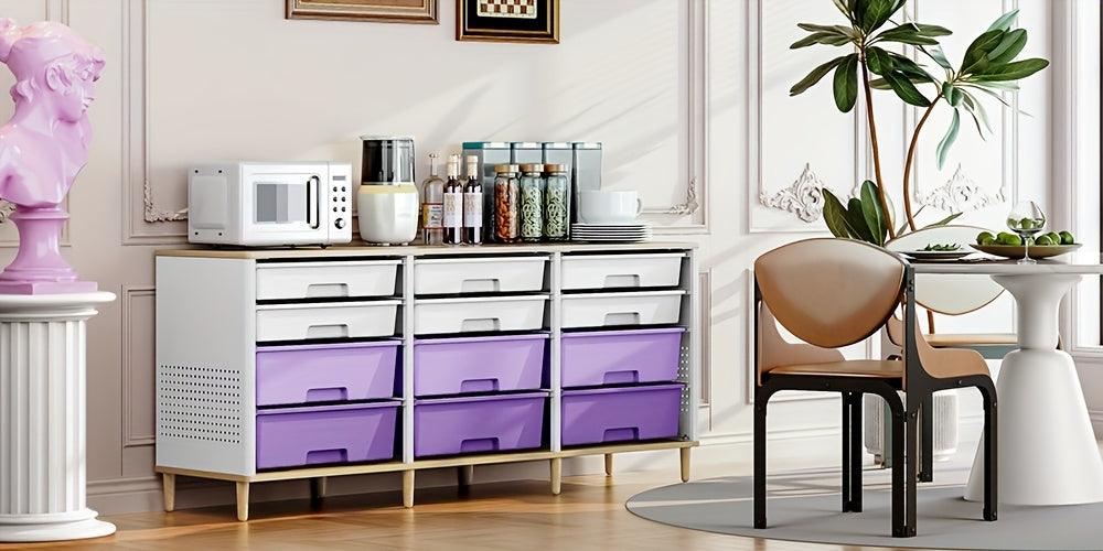 TOOLF 12 Drawer Storage Cabinet with Tabletop, Cube Organizer for Home & Office, Ideal for Living Room, Bedroom, Classroom, Playroom, And Craft Room, Storage Drawer Units