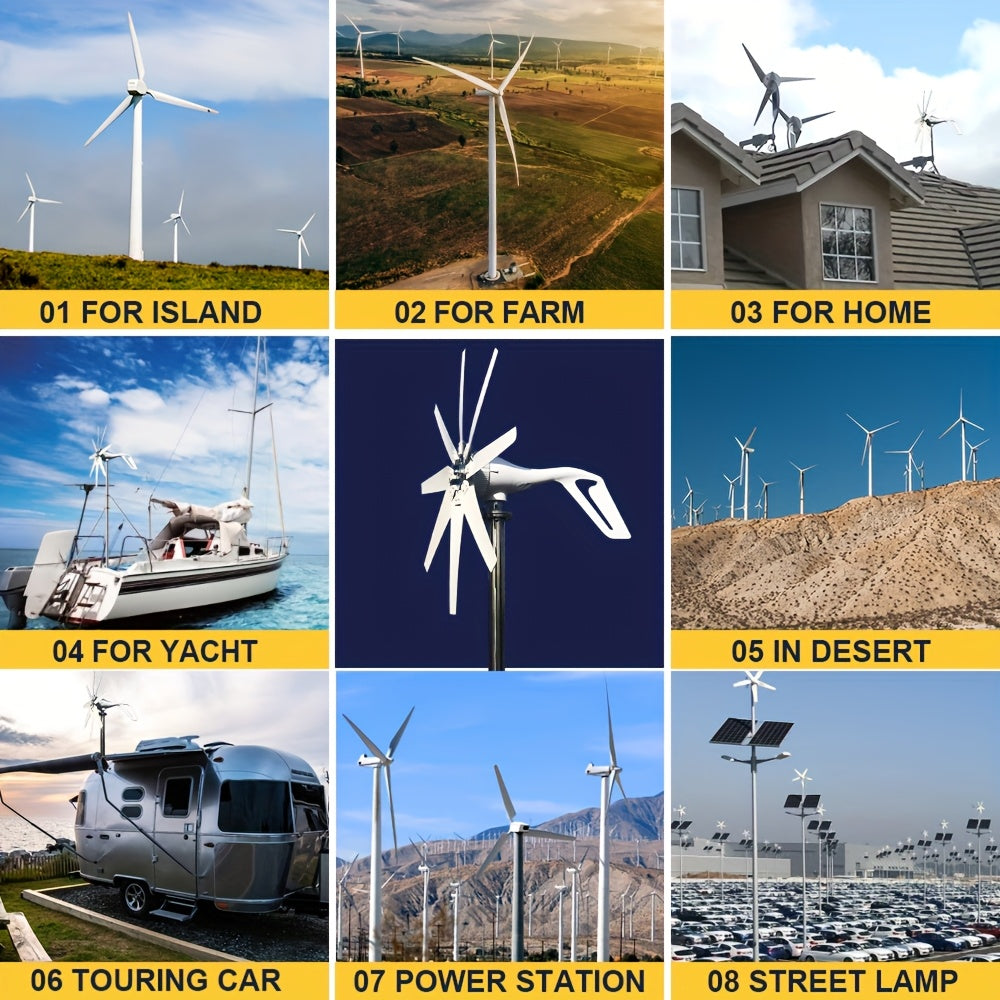 1000W Windmill 12V 24V Wind Turbine Generator with MPPT Controller 8 Blade Complete Power Supply System Kit Electric Generator Free Energy Home Appliance Electric Generator Camping