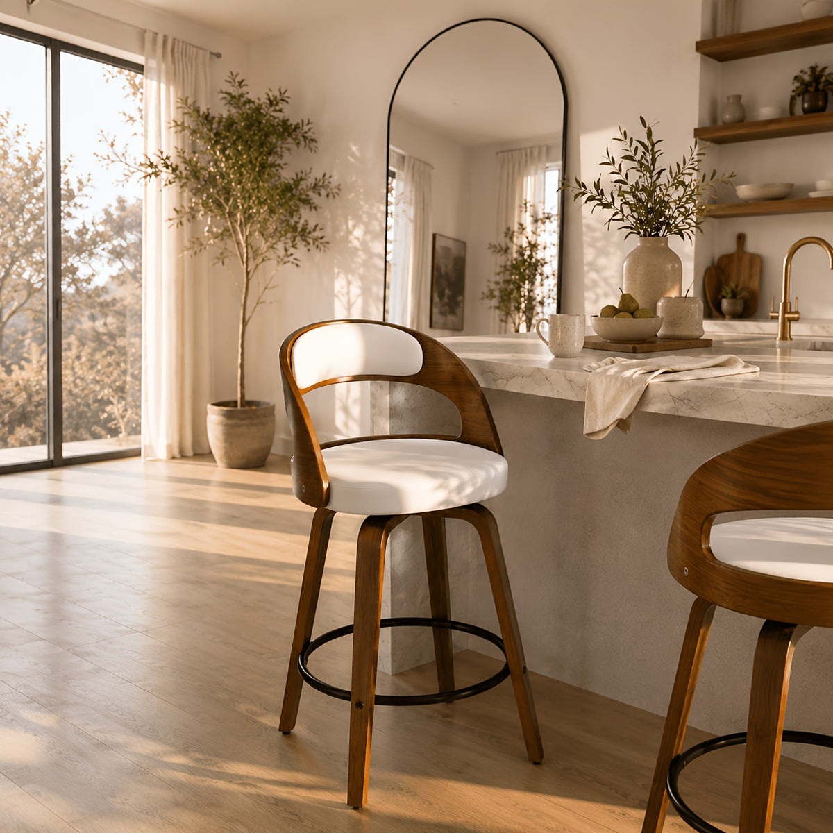 3/4pcs Modern Upholstered Bar Chair Set, 26" Counter-Height Stools With Thick Soft Cushion, Ergonomic Back Support, Solid Wood Legs & Footrest For Kitchen Island