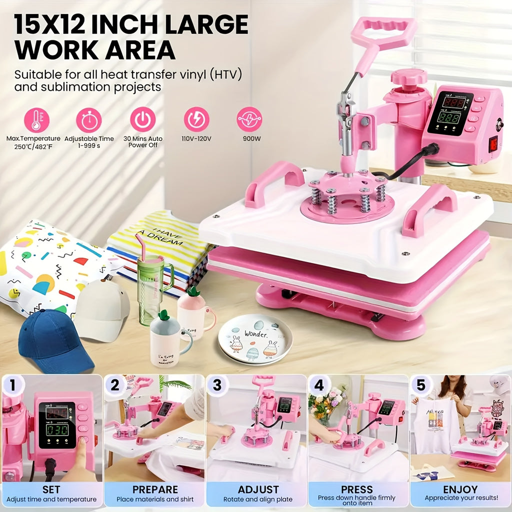 15"x15"/15"x12" - 8-in-1/ 5-in-1 Heat Press Machine Combo, Rotatable Design, Multi-Size Transfer Professional Sublimation Combination, Suitable for T-shirts, Bags, Pillows, Hats, Beanies, Roller - 3in 1 Auto Hat Press Can Only Press Hats