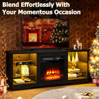 Modern TV Stand with Electric Fireplace - Black Media Console, Adjustable Glass Shelves & Storage Cabinets, Open Shelving, Sturdy Floor-Standing Entertainment Center for Living Room, Compatible with TVs, Gaming consoles, Streaming devices - Easy Assembly