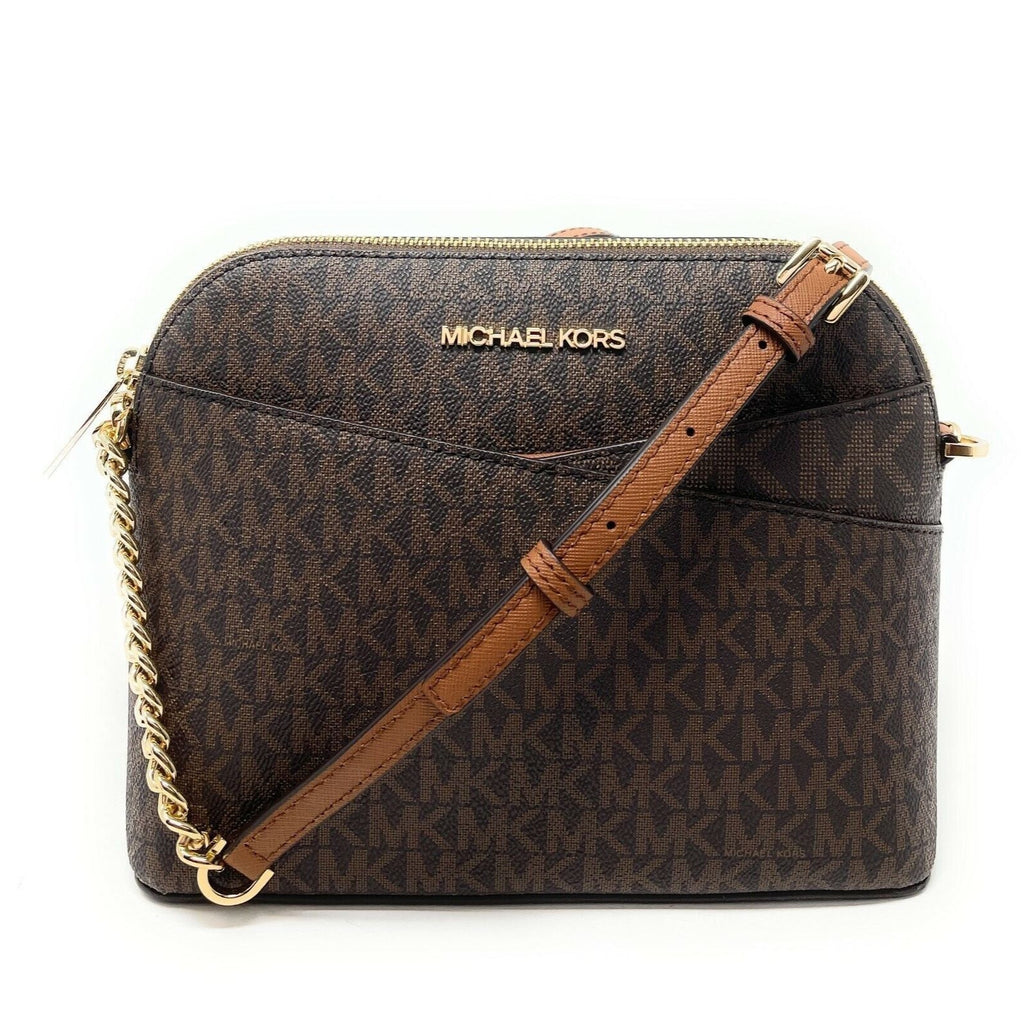 Michael Kors Jet Set Travel Medium Dome Crossbody & Trifold Wallet Set Brown Signature