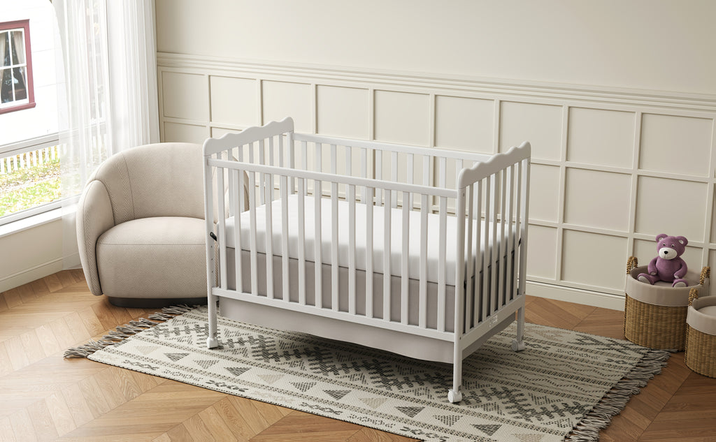 Goldzone 4in 1 Convertible Baby Crib, Wooden Baby Stuffs Converts Into Toddler Bed, Daybed, Newborn Essential with 3 Adjustable Base, Nursery Decor Necessities with Wheel & Non-Toxic Finishes, Item Weight: 36lbs, Maximum Weight Recommendation: 50lbs