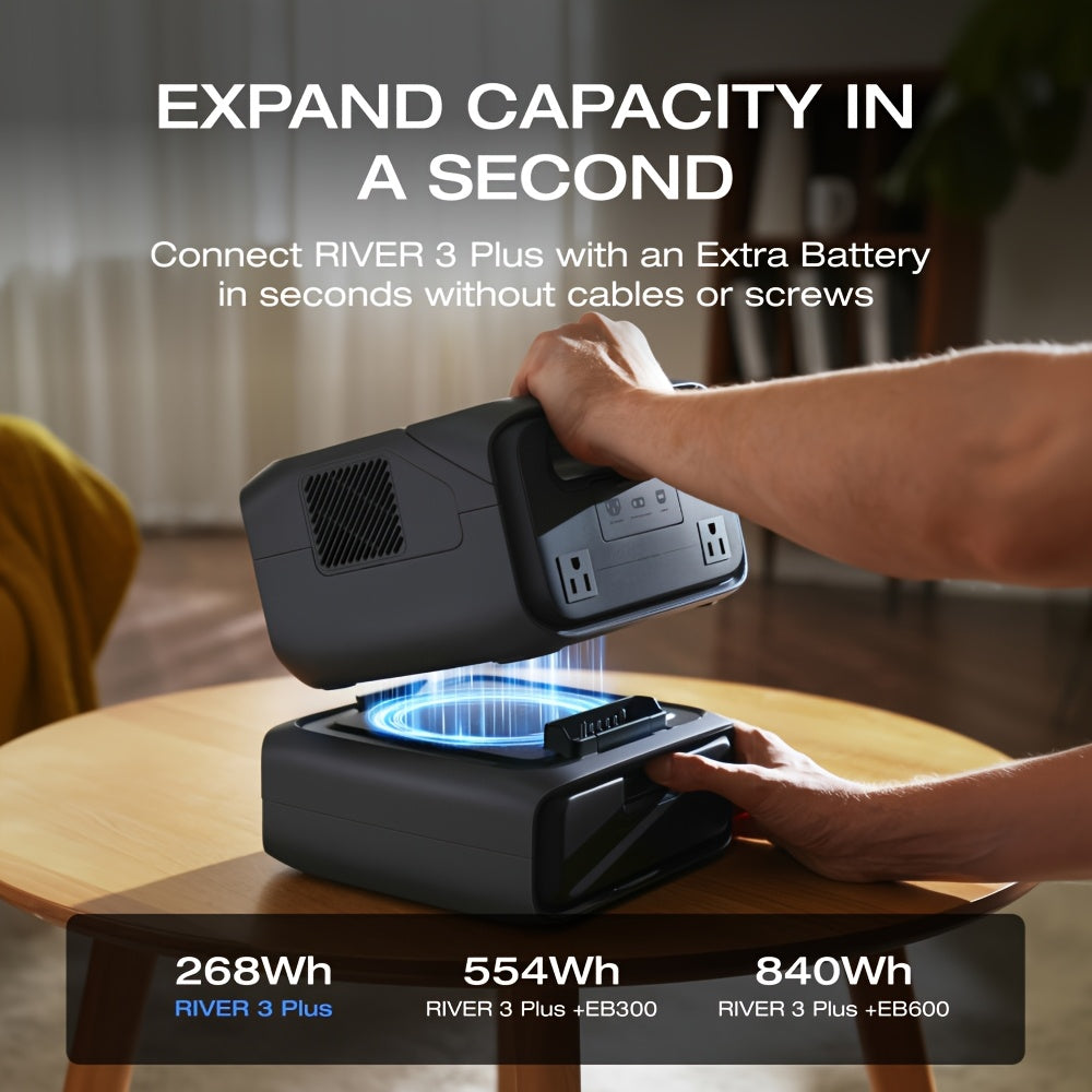 ECOFLOW 268Wh River 3 Plus 270 Portable Power Station, LiFePO4 Battery Solar Generator, 3 Up To 1200W AC Outlets, <10 MS UPS, Expandable To 840Wh, <30 DB Quiet, 1Hr Fast AC Charge