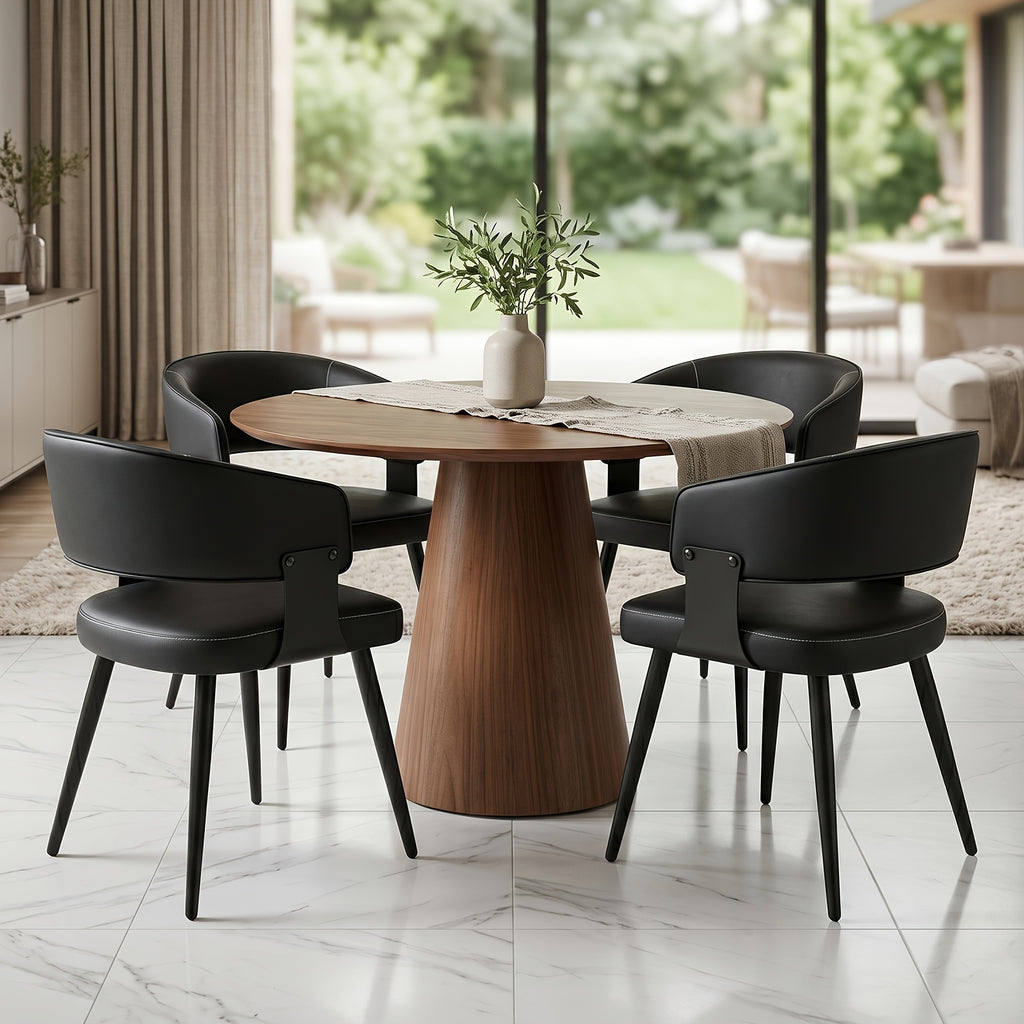 Modern Dining Chairs Set Of 2, Upholstered Faux Leather Kitchen Side Chairs with Curved Open Back, Easy Assembly for Dining Room, Restaurant, Cafe, Warm