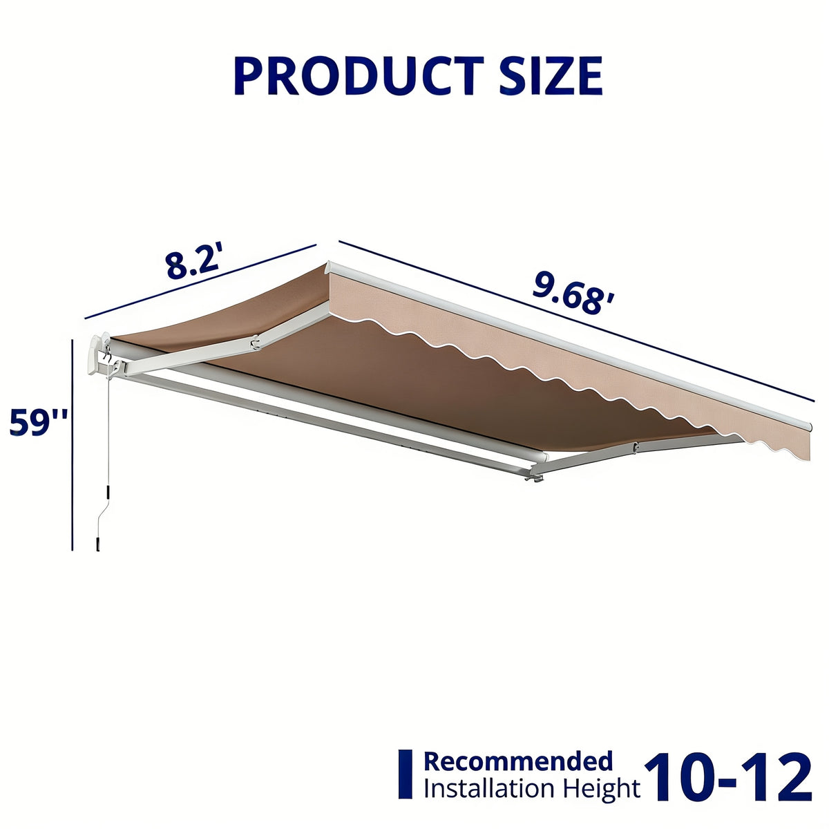 VIWAT Patio Retractable Awning 10 x 8 FT, 13 x 8 FT | Sun Shade Shelter Cover with PU Coating, Aluminum Alloy Golden Frame, Polyester Material for Shop, Restaurant, Cafe, Courtyard, Balcony