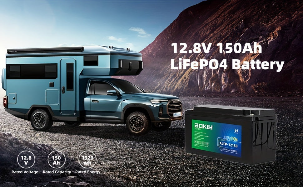 AOKLY 12V Lithium RV Battery with Capacities of 100Ah Or 150Ah, Designed for Deep Cycle Use, Suitable for Off-Grid Power Applications in Homes And Outdoor Settings, And Compatible with Solar Panels